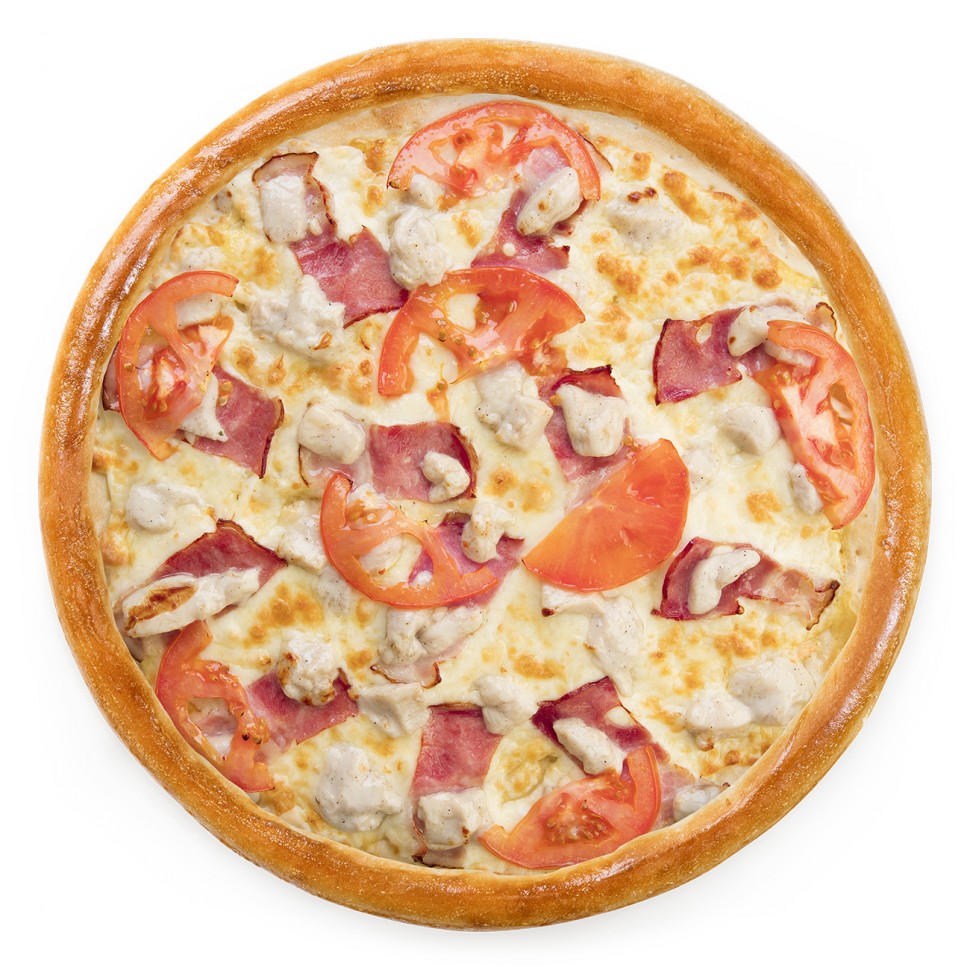 Пицца с вареной колбасой и курицей